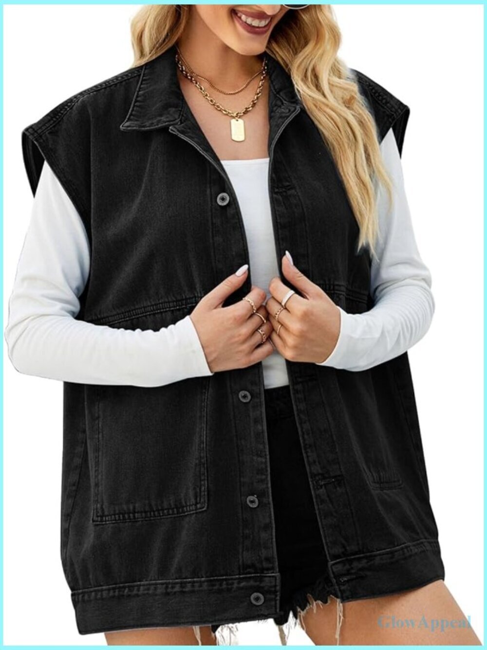 Vintage Denim Jean Vest Oversized Button Down Waistcoat Gilet